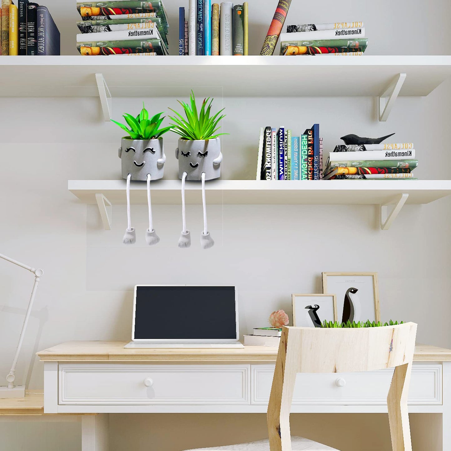 skycoo 2Pack Fake Plants in Cute Pots, Indoor Faux Plants Decorations Lifelike with Artificial Flowers for Office Bathroom Bedroom Living Room Kitchen Home Farmhouse Shelf Decor D