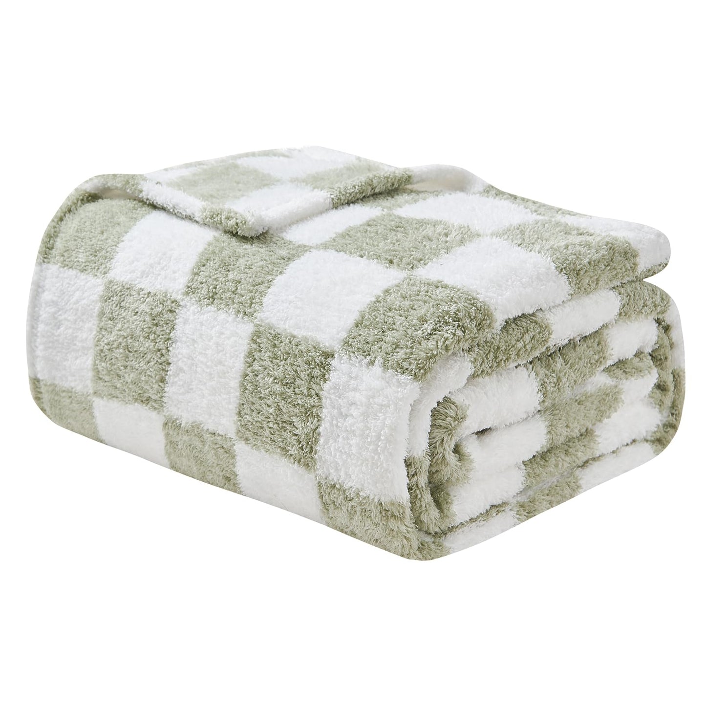 EMME Checkered Blanket Twin Size - 60"x80" Green Knit Blanket Soft Fluffy Patterned Throw Blankets for Couch, Sofa, Chair, Bed, Camping, Picnic, Travel