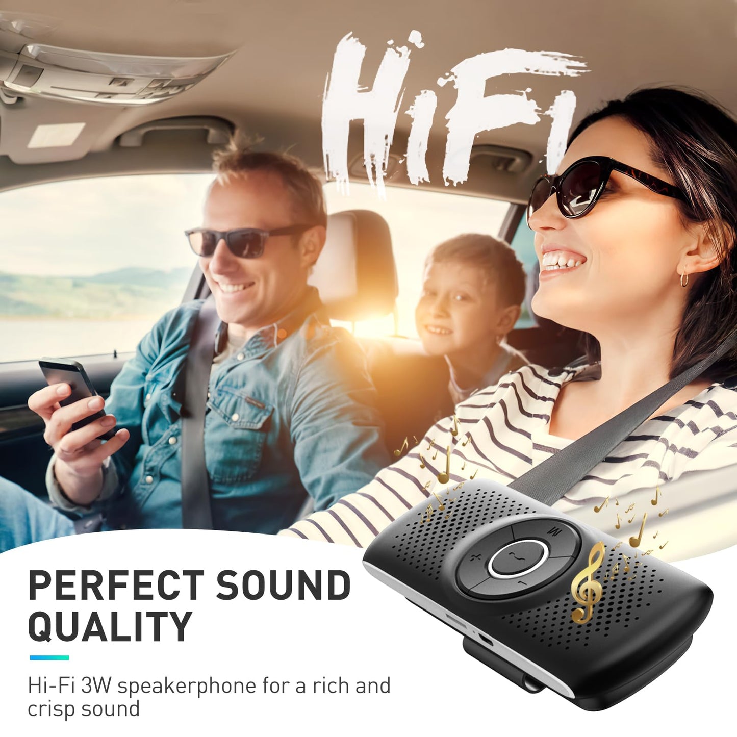 AGPTEK Car Speaker with Bluetooth 5.0, Hands Free Phone Kit for Calls, GPS & Music with TF Card Slot, Motion Auto On, Siri Google Assistant Support Wireless Car Visor Clip Speakerphone