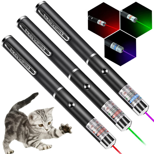 MEUSNO 3 Pack Cat Laser Pointer Toy, Red Green Purple Cat Laser Pointer for Cats Dogs Indoor Chaser Cats Dog Pet Laser Toy Laser Light Pointer, Small Laser Pet Toy Geese Deterrent