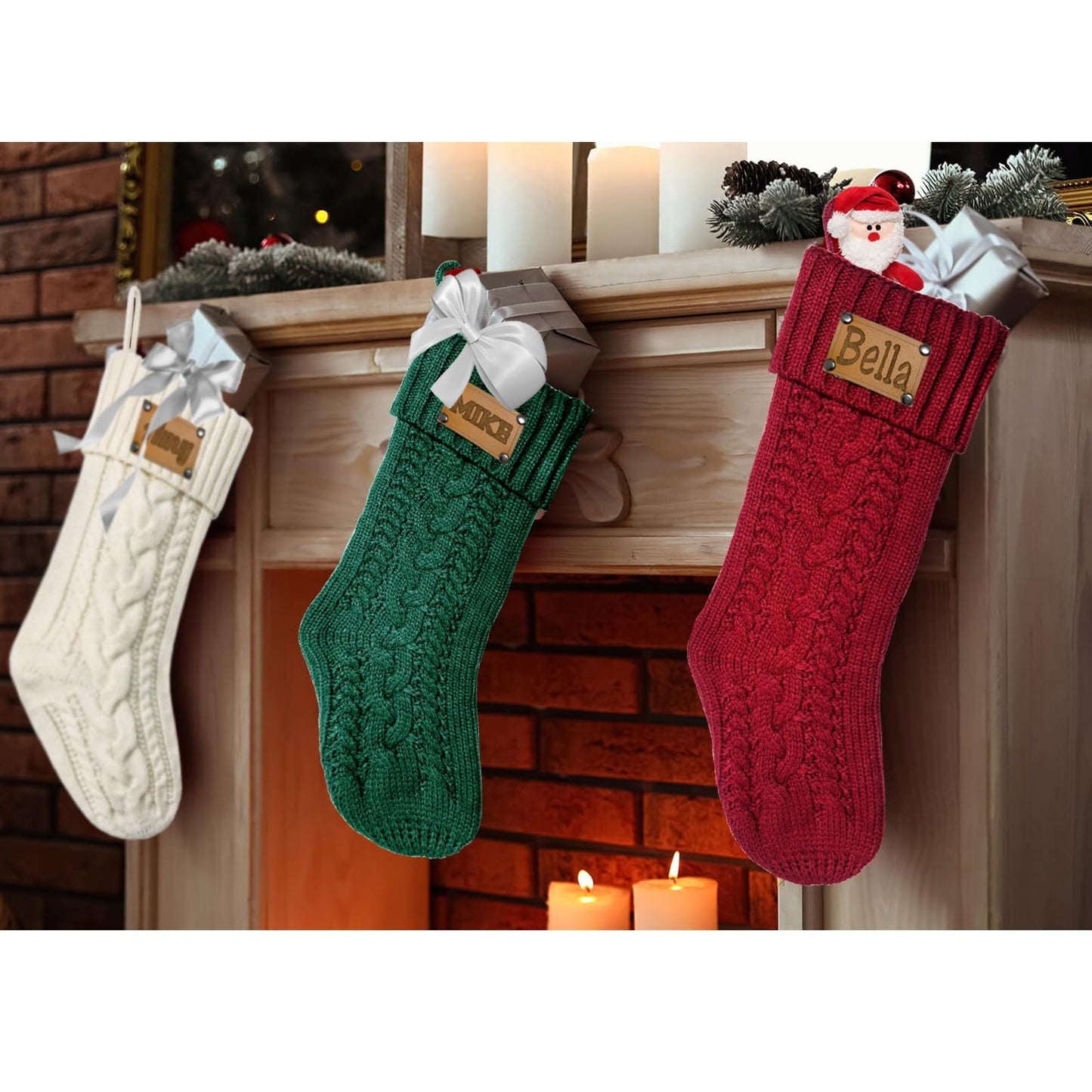 Tkanina Personalized Christmas Stockings,18” Large Custom Christmas Stockings with Names,Customized Xmas Stockings for Fireplace Christmas Holiday Party Decorations,1 Pc
