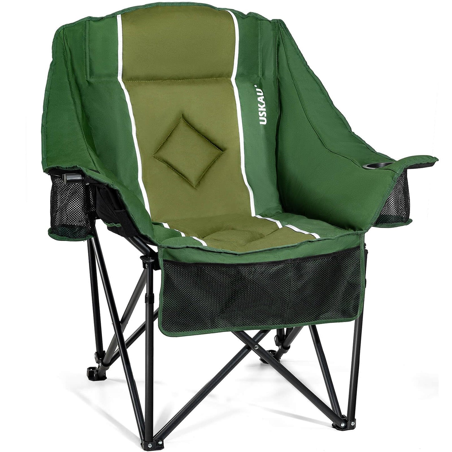 USKAU Oversized Camping Chair for Large Adults Heavy Duty 400 lbs Capacity, Comfortable Padded Folding Lawn Chair with Back & Headrest Support and Cup Holder, Portable Outdoor Chair with Carry Bag