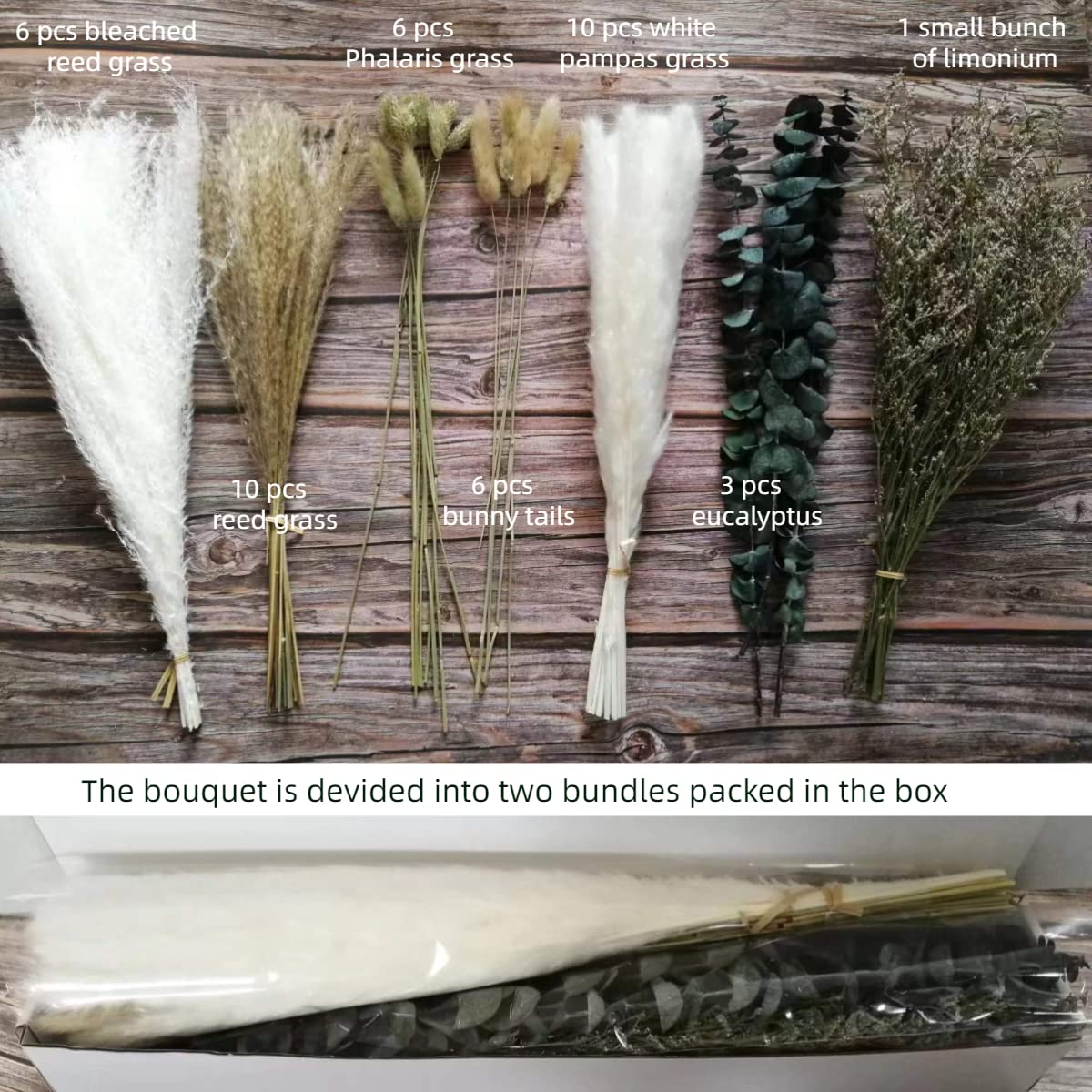 Musunny Natural Dried Flower Bouquet,17" Dried Flowers for Vase,Dried Floral Arrangements for Home Décor Indoor with Pampas(Green)