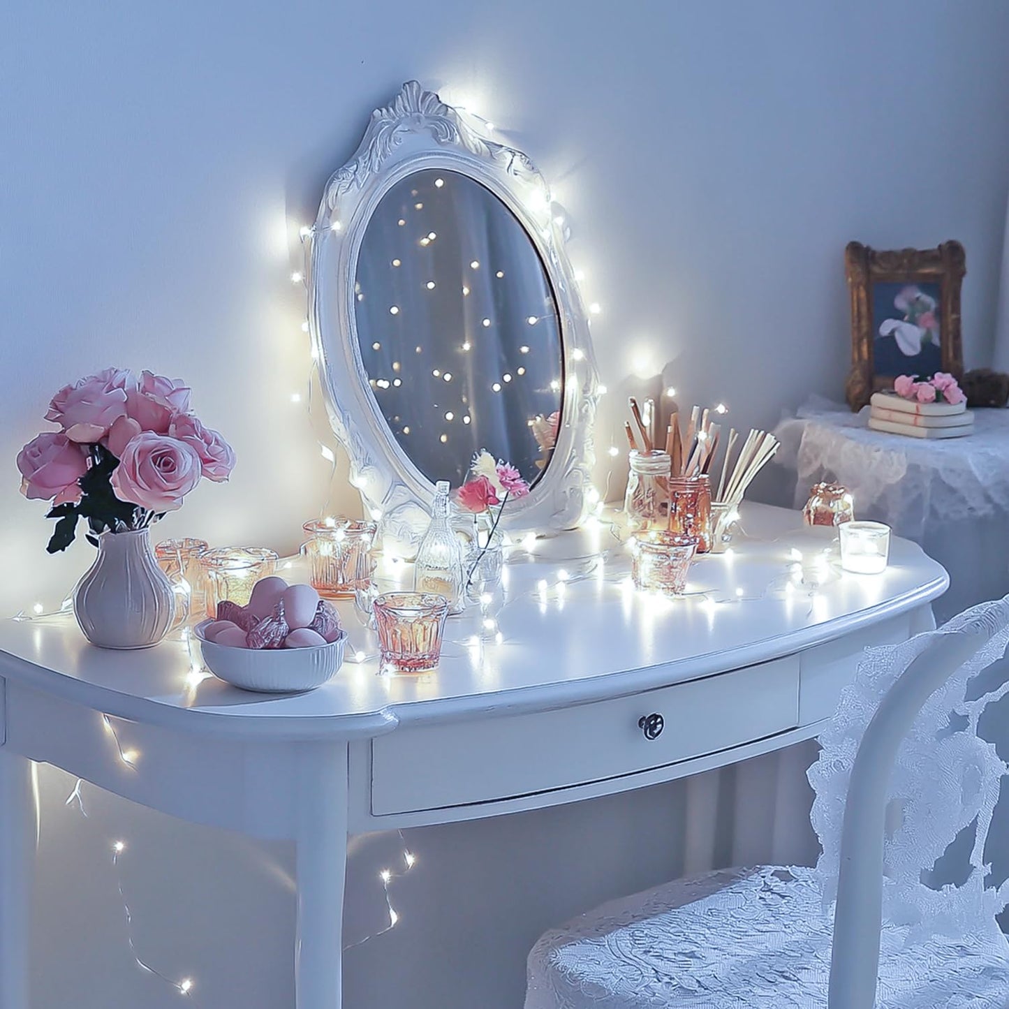 JMEXSUSS 4 Pack 50 LED White Fairy Lights Battery Operated - 16.1ft Mini Christmas Twinkle Lights Indoor Outdoor Waterproof for Garden Patio Party Wedding Birthday Holiday Decorations