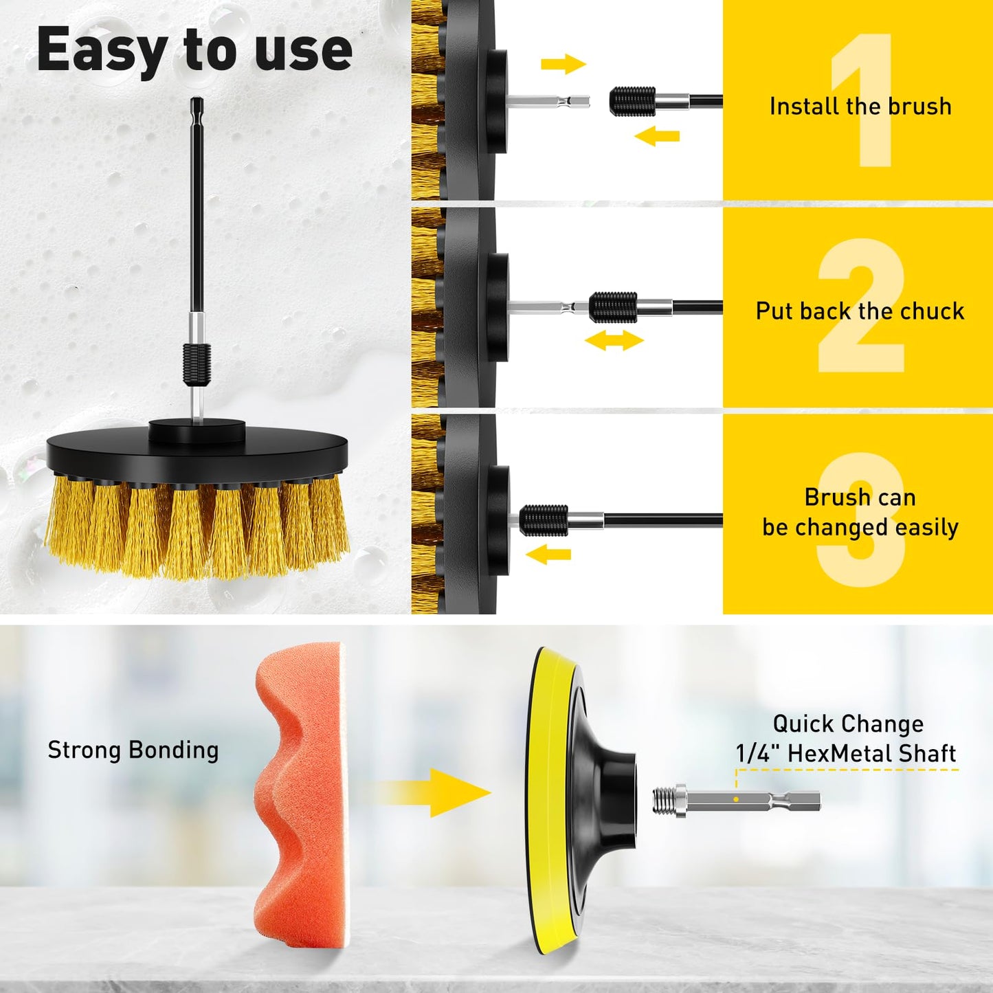 CasaCulina 25 Pack Drill Brush Attachment Set, Scrub Pads & Sponge, All Purpose Power Clean Scrubber Brushes with Extend Long Attachment, Car Polishing Pad Kit, Cleaning Supplies for Grout Tile Sink