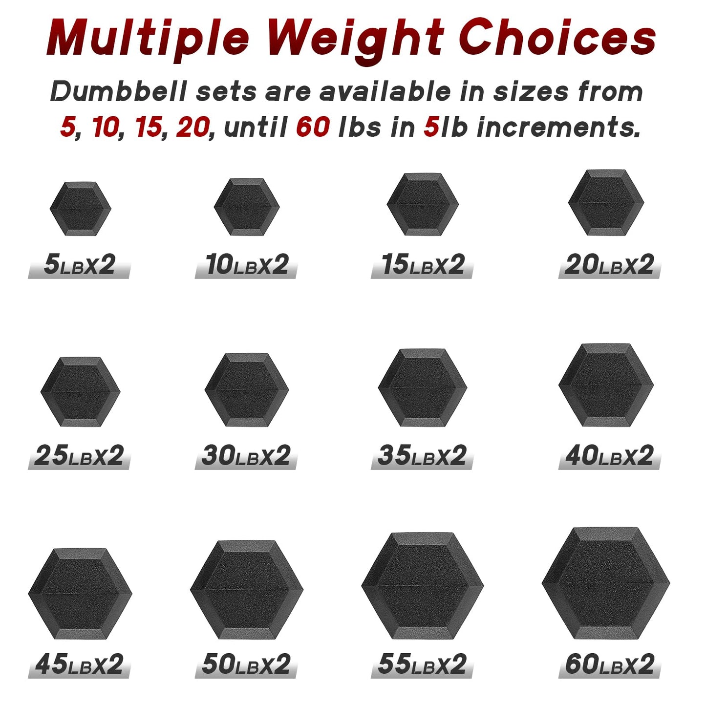 Ritfit 5-650 LBS PVC Encased Hex Dumbbell Sets with Optional Rack for Home Gym, Hand weight with Chrome Handle for Strength Training,Workouts,5LB