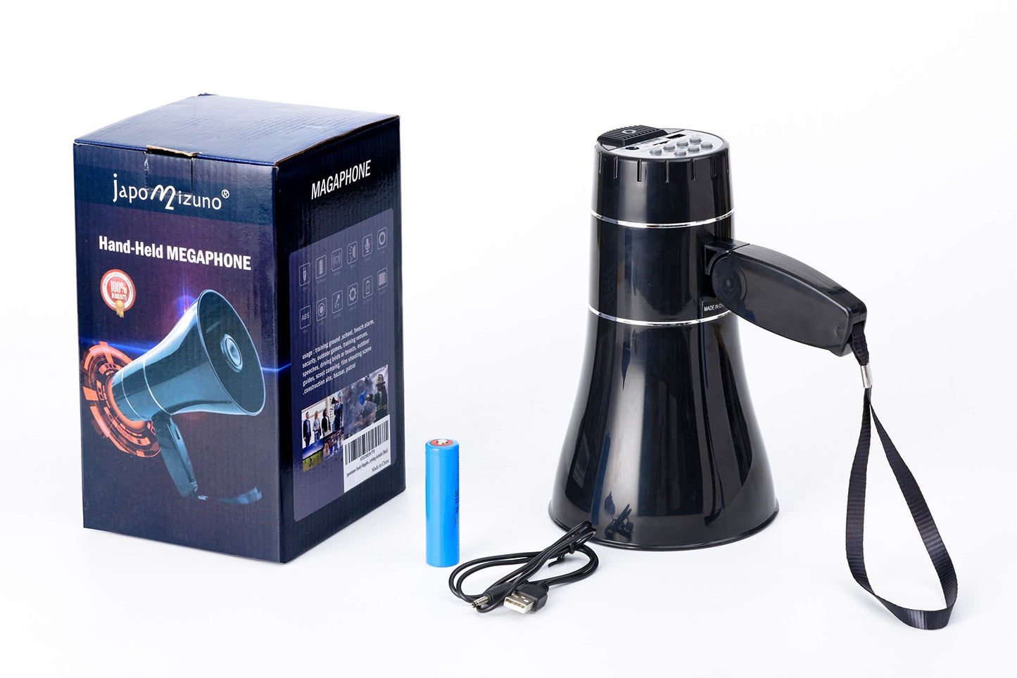 Rechargeable Bullhorn Megaphone Speaker with 240s Recording, Emergency Siren Alarm, U-Disk Playback Portable PA System for Outdoor Events, Coaching, Stadiums Rechargeable Battery Included (Black)