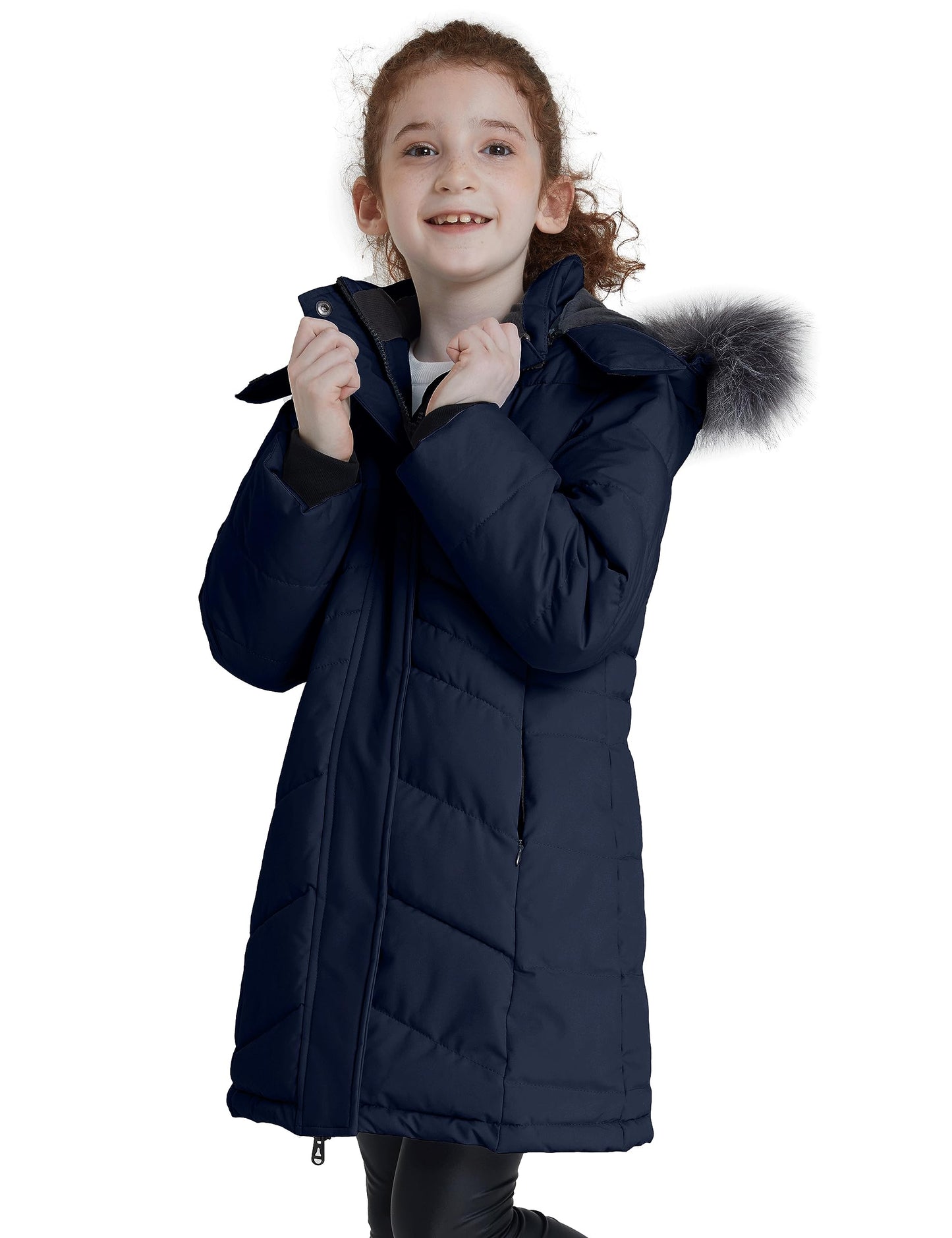 ZSHOW Girls' Winter Outerwear Coat Hooded Thick Quilted Puffer Jacket(Dark Blue,10-12)