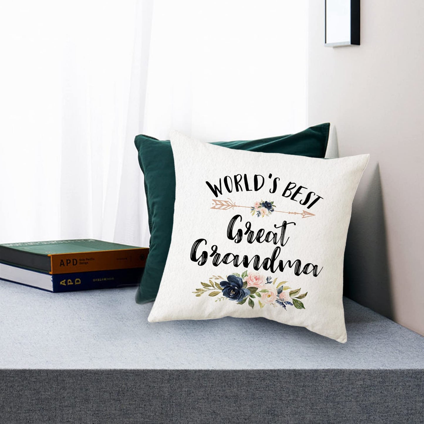 Sidhua Grandma Themed Pillowcase Decorations for Home, Farmhouse Floral World’s Best Great Grandma Pillow Cover 18”x18”, Grandma Gifts