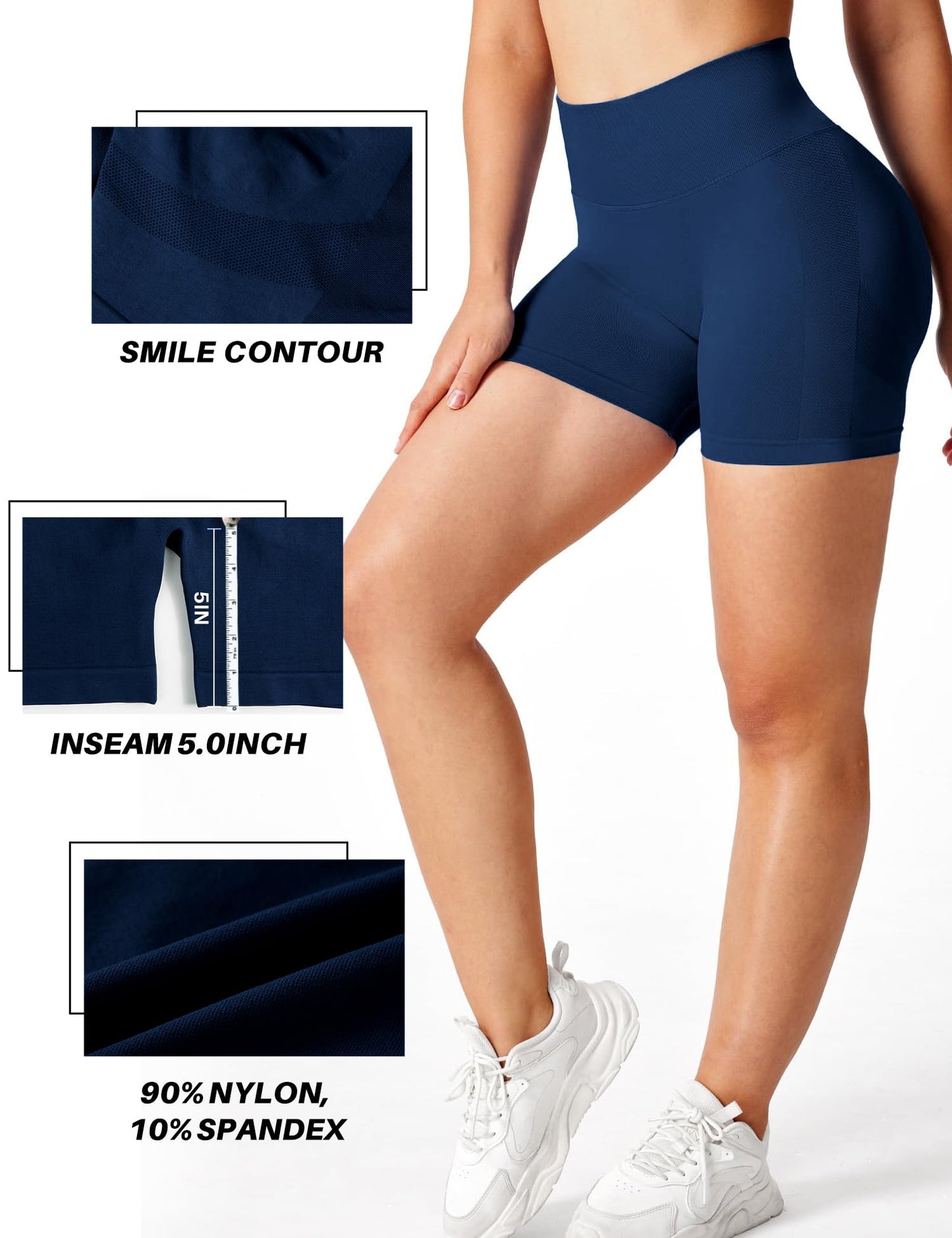 Womens 5" Scrunch Butt Lifting Shorts Workout Gym High Waisted Tummy Control Seamless Booty Yoga Biker Athletic Active Running Short Pants Compression Fitness Clothes Sport Exercise Tights Navy Blue