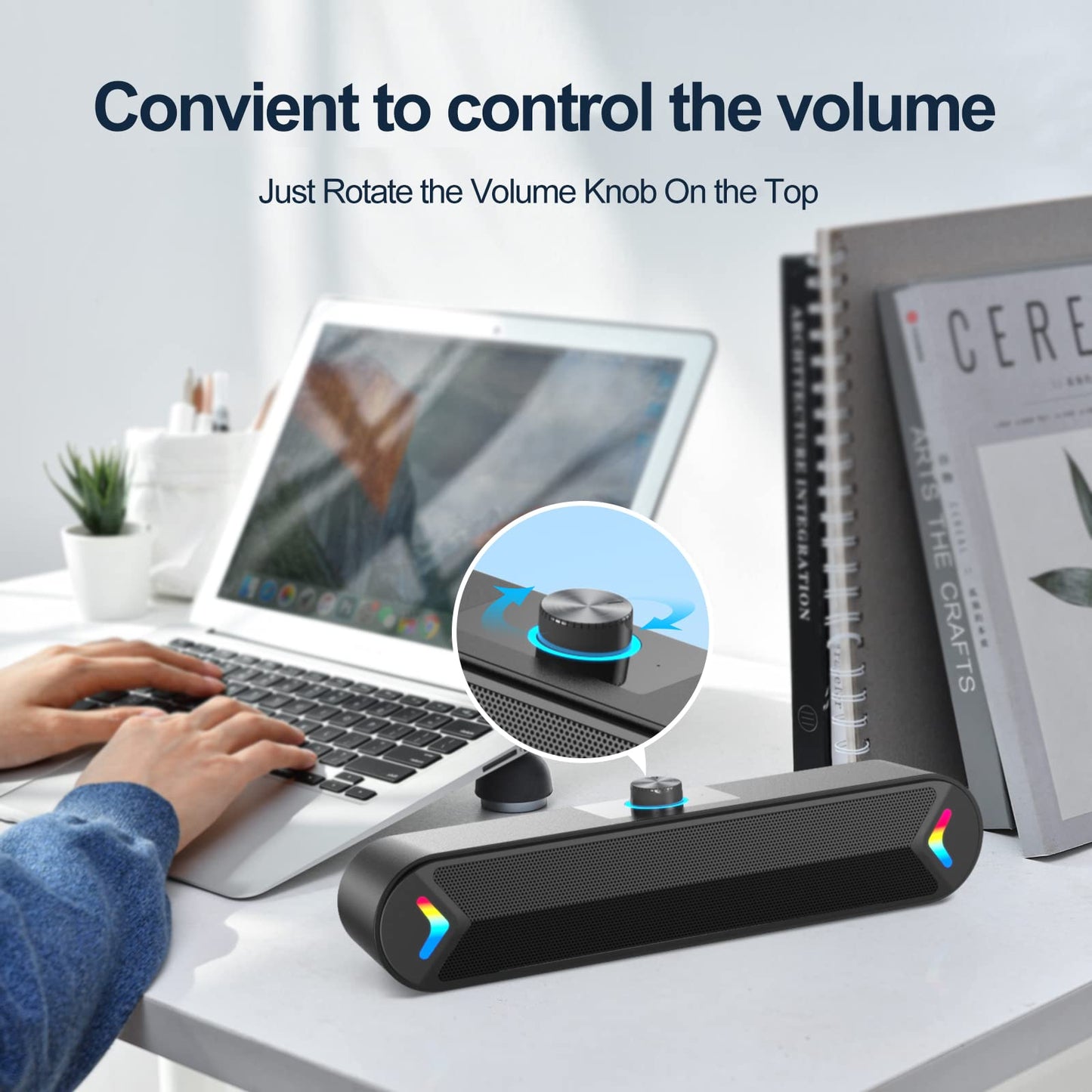 LENRUE Computer Speakers,Wired USB-Powered Sound-bar with 10W Stereo Sound for PC Desktop,Plug-n-Play (A39PRO /Black)