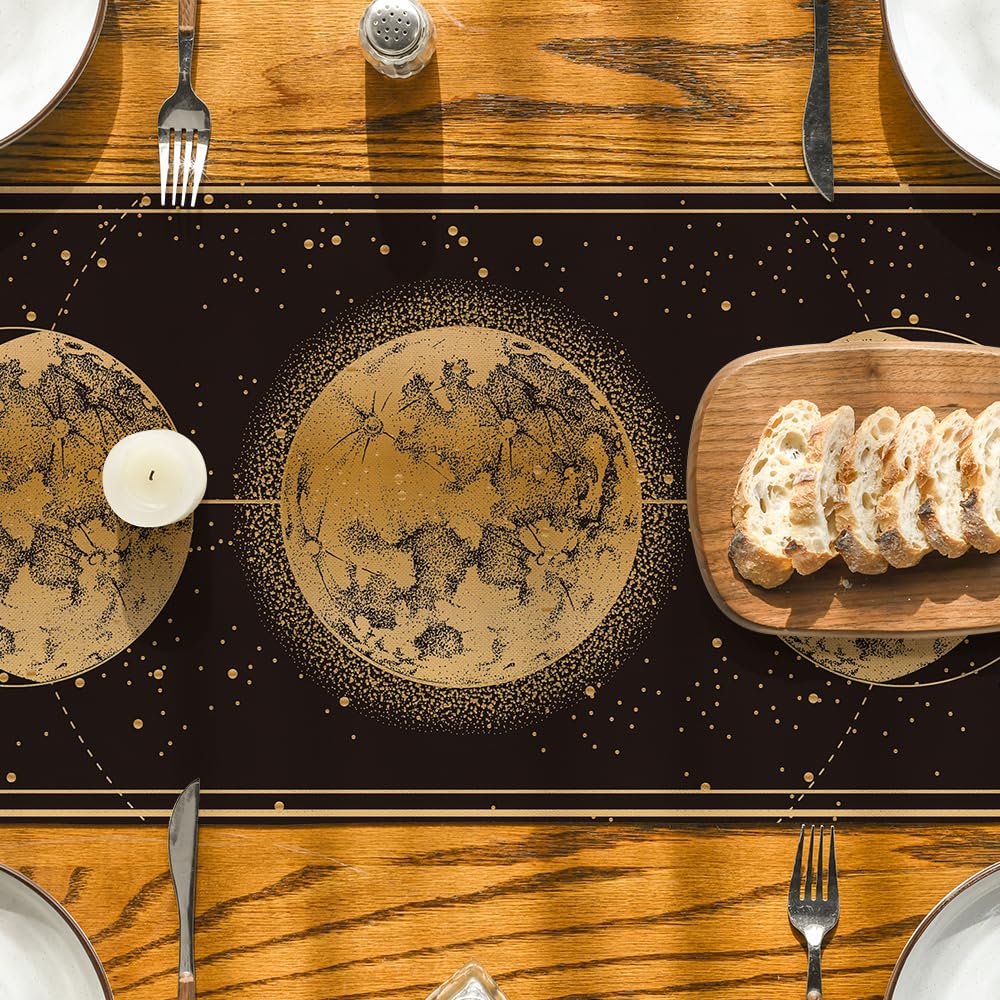 Artoid Mode Astrology Moon Magic Art Table Runner, Seasonal Mystical Gothic Kitchen Dining Table Decoration for Home Party Decor 13x48 Inch