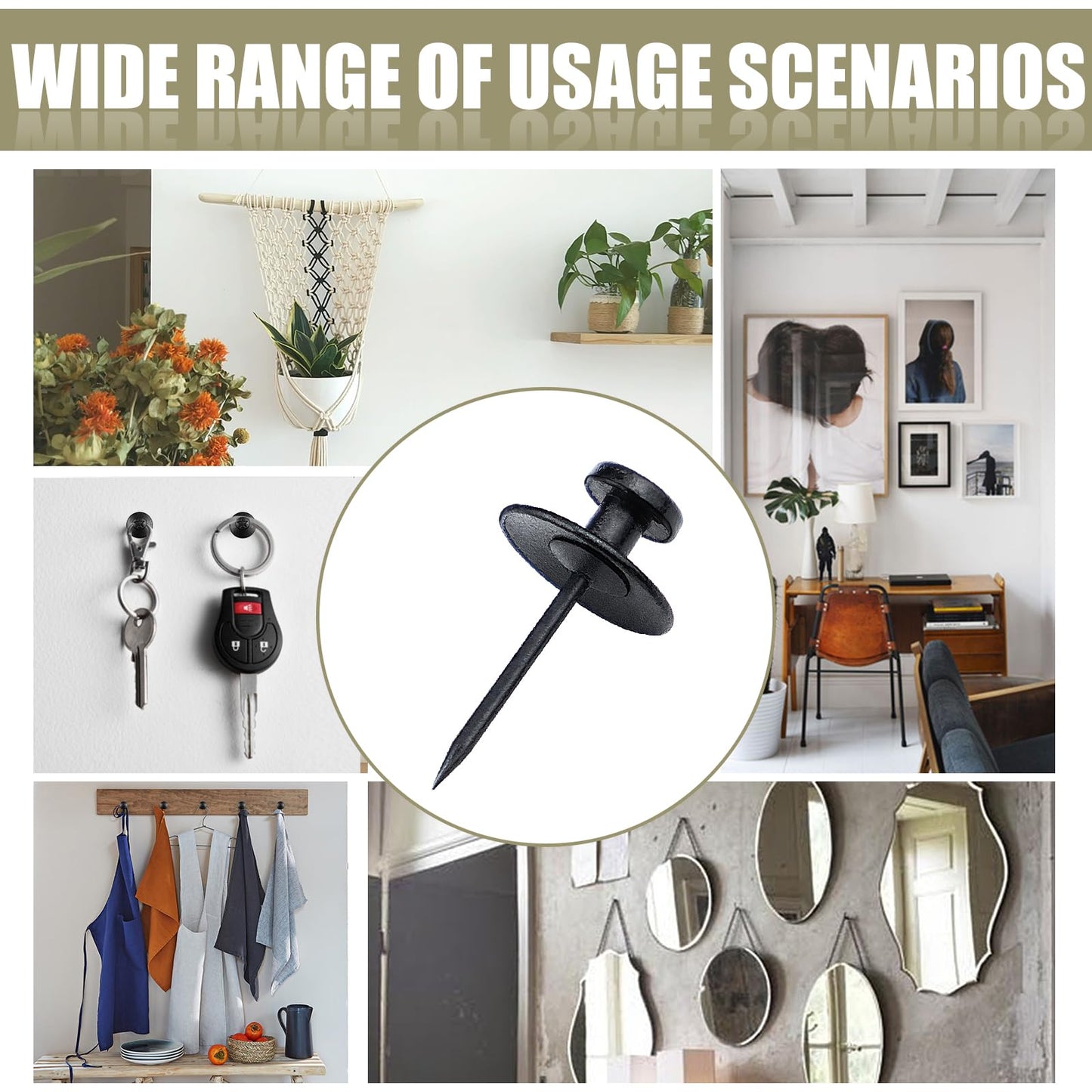 30 Pack Double Headed Picture Hanging Nails, Thumb Tacks, Push Pins for Wall Hangings, Wall Hooks for Home Office Photo Decor, Black