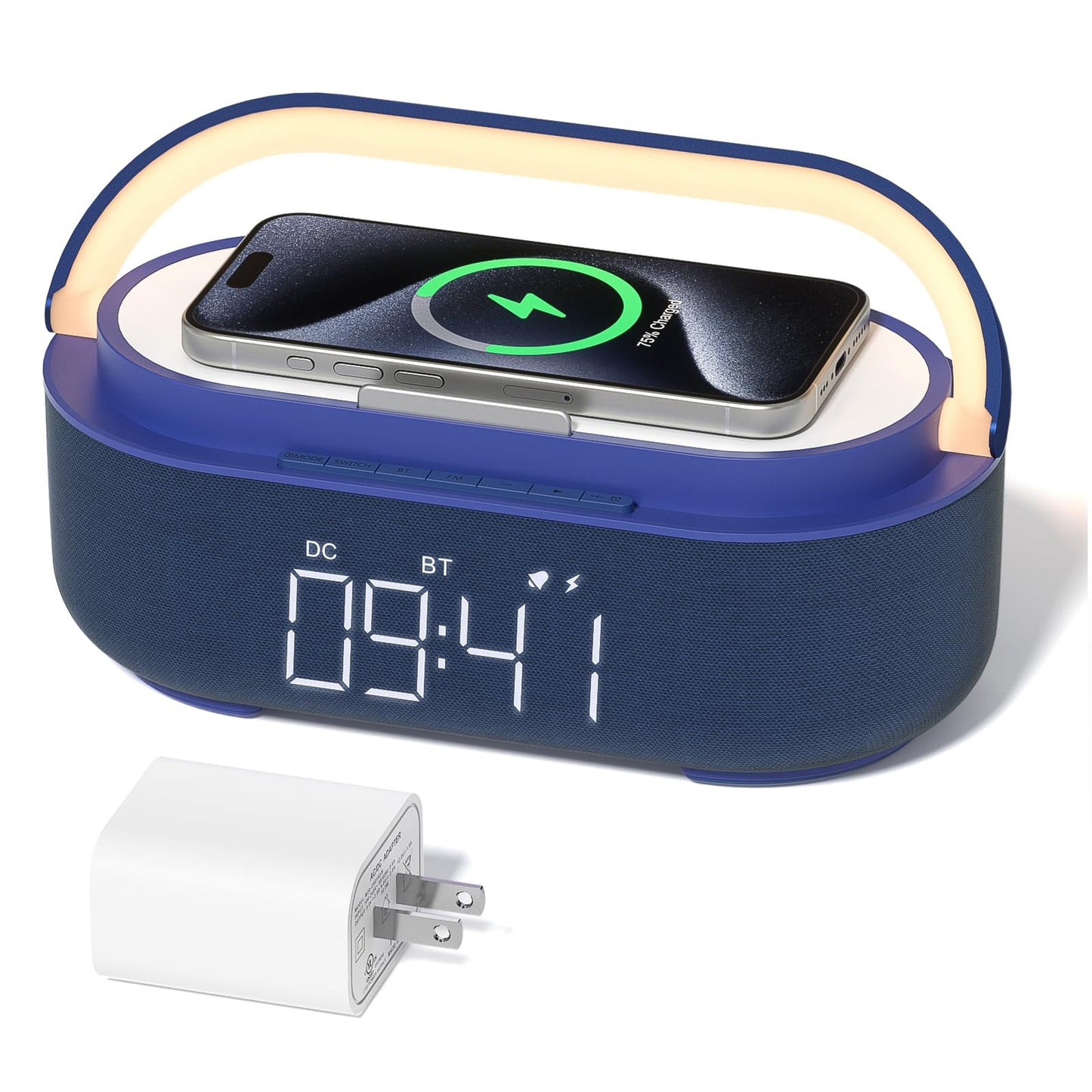 COLSUR 6-in-1 Bluetooth Speaker Alarm Clock with 15W Wireless Charger, FM Radio, Adjustable LED Night Light, 2500mAh Battery, Snooze Function – for Bedroom, Home, Office