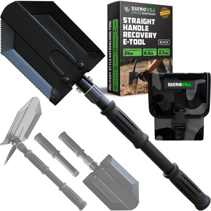 RHINO USA Folding Survival Shovel w/Pick - Heavy Duty Carbon Steel Military Style Entrenching Tool for Off Road, Camping, Gardening, Beach, Digging Dirt, Sand, Mud & Snow.