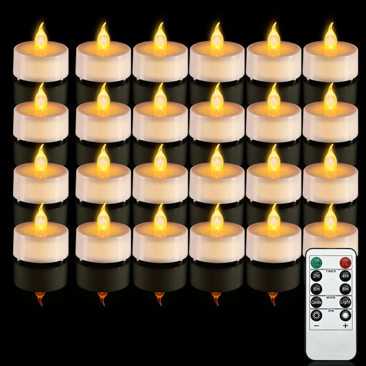 JOSU 24PCS Flameless Tea Lights Candles with Remote Timer, LED Battery Operated Candle for Engagement Wedding Centerpiece Table Decorations, Tealight Candles for Home Patio Farmhouse Porch Party Decor