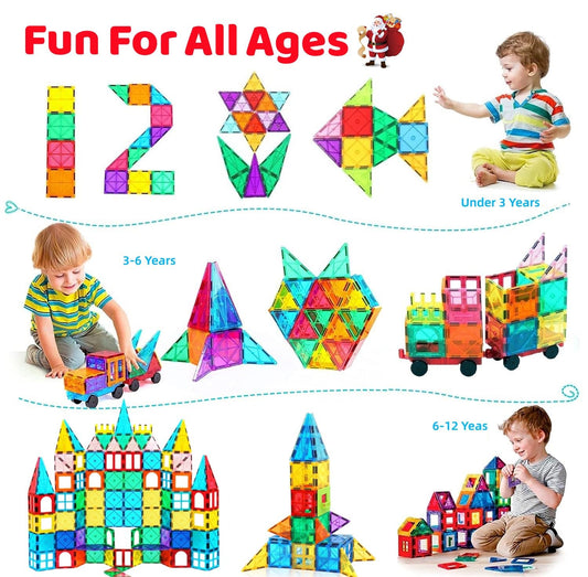 100PCS Magnetic Tiles Blocks for Kids Ages 3-5 4-8,STEM Learning Educational Preschool Magnet Building Toys for Toddlers,Christmas Birthday Gifts Toys for 3 4 5 6 7 8+ Year Old Boys Girls