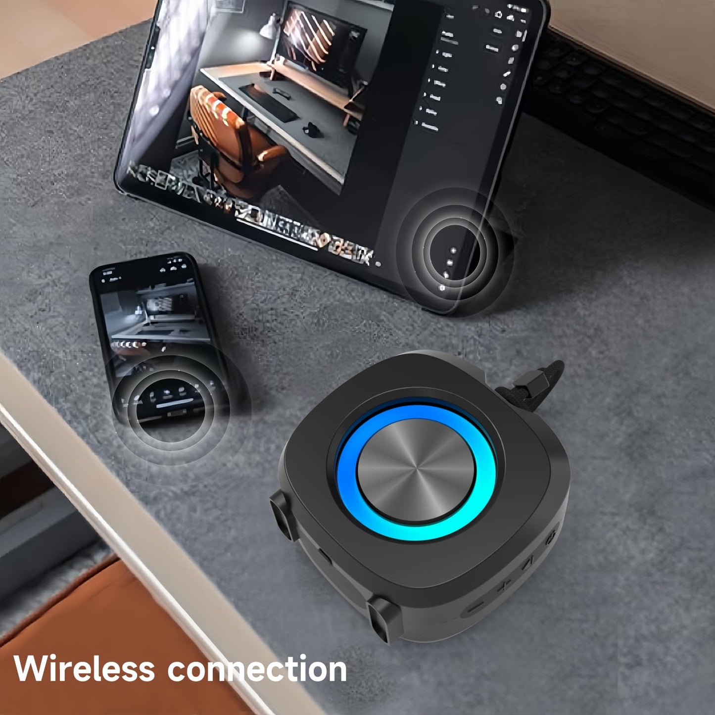 WUIUHOU Portable Bluetooth Speakers, RGB Lights TWS Speakers，Wireless IPX5 Waterproof Mini Speaker with Loud Stereo Sound,15 Hours Playtime, Rechargeable Battery, Black.