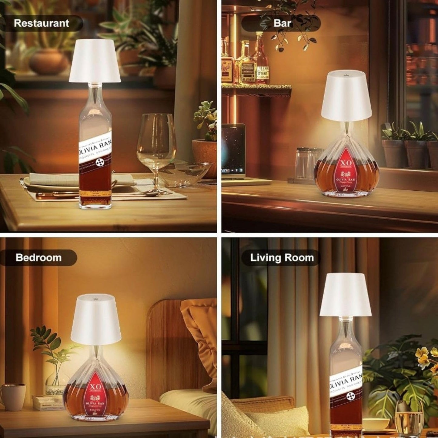 wioilyoy Wireless Bottle Light, New LED Wine Bottle lamp 2024 Rechargeable Bottle lamp, 3 Color Stepless Dimmable Light for Bedroom, Dining Room & Bar（White）