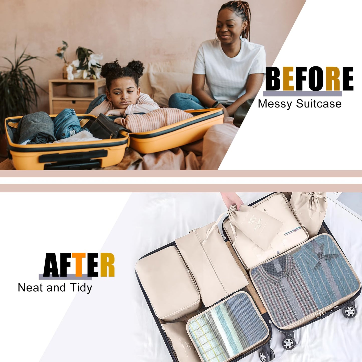 YEEYAA Packing Cubes for Travel - 8 Set Luggage Organizer Bags for Family, Mesh Breathable Travel Packing Cubes for Suitcases Durable Travel Essentials Bags Set