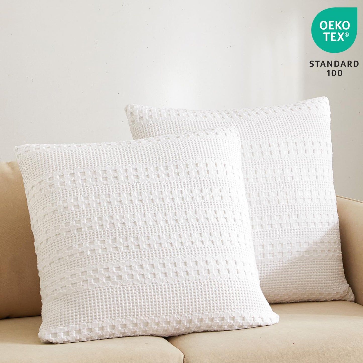 PHF 100% Cotton Waffle Weave Euro Sham Covers, 2 Pack 26" x 26" Bed Pillow Covers for Elegant Home Decor, No Filling, Luxury Aesthetic Soft Euro Pillow Cases for Bed, White