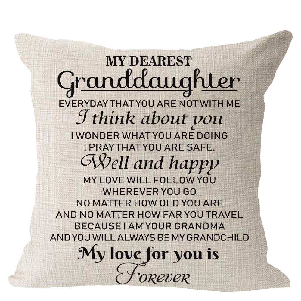 My Dearest Granddaughter Always Love You Gift for Granddaughter Cotton Linen Square Throw Waist Pillow Case Decorative Cushion Cover Pillowcase Sofa 18"x 18"