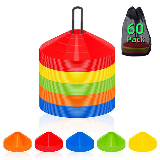 CLEAN PIONEER 60 Pack Agility Soccer Cones with Portable Bags & Brackets, Premium Quality Sport Cones Used for Football,Basketball, Sports Training