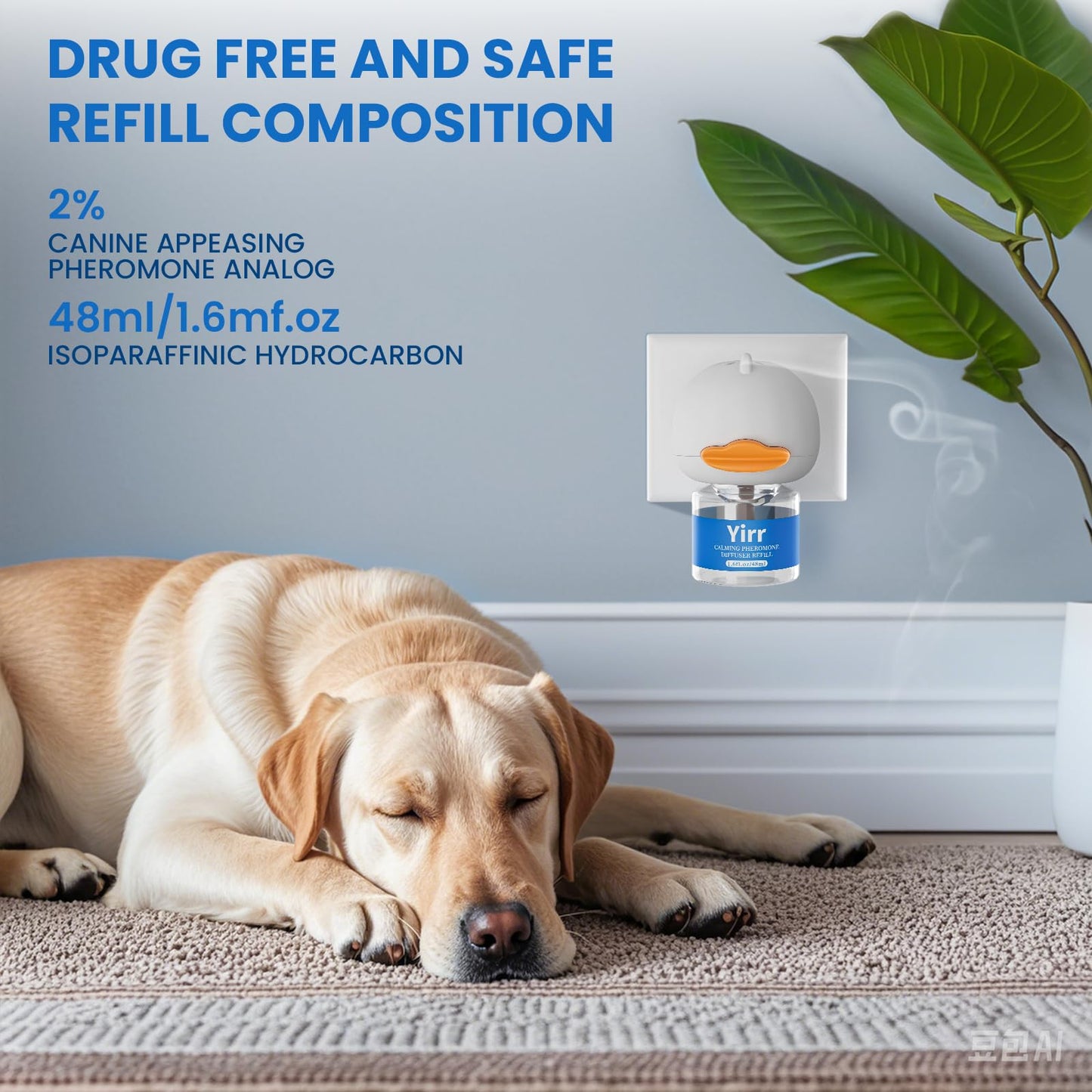 Yirr Dog Calming Diffuser, Puppy Pheromones Calming Diffuser, Relaxing Pheromone for Dogs Relief Stress Anxiety Fighting Scratching Barking, Help Train Dog to Pee, 2 Diffuser 2 Refill(48ml)