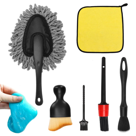 Vidspl Car Interior Duster Detailing Brush Set Cleaning Gel Kit, Soft Microfiber Towels Dash Vent Dusting Car Slime Putty Detailing Brushes Accessories Tools for Car Decoration Auto Truck SUV RV