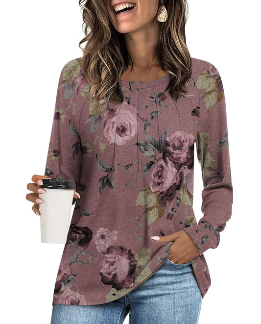 Addtoo Womens 2025 Fall Tunic Tops Casual Long Sleeve Pleated Blouse Warm Loose Dressy Tshirt Small