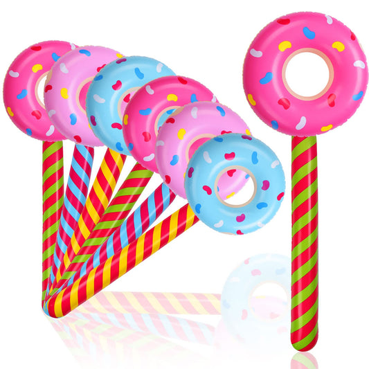 Civaner 6 Pcs Inflatable Donuts 33 Inch Candy Birthday Party Decorations Donut Shape Balloons Large Lollipop Stick Pool Float Candy Themed Party Favors for Kids(Classic Color)