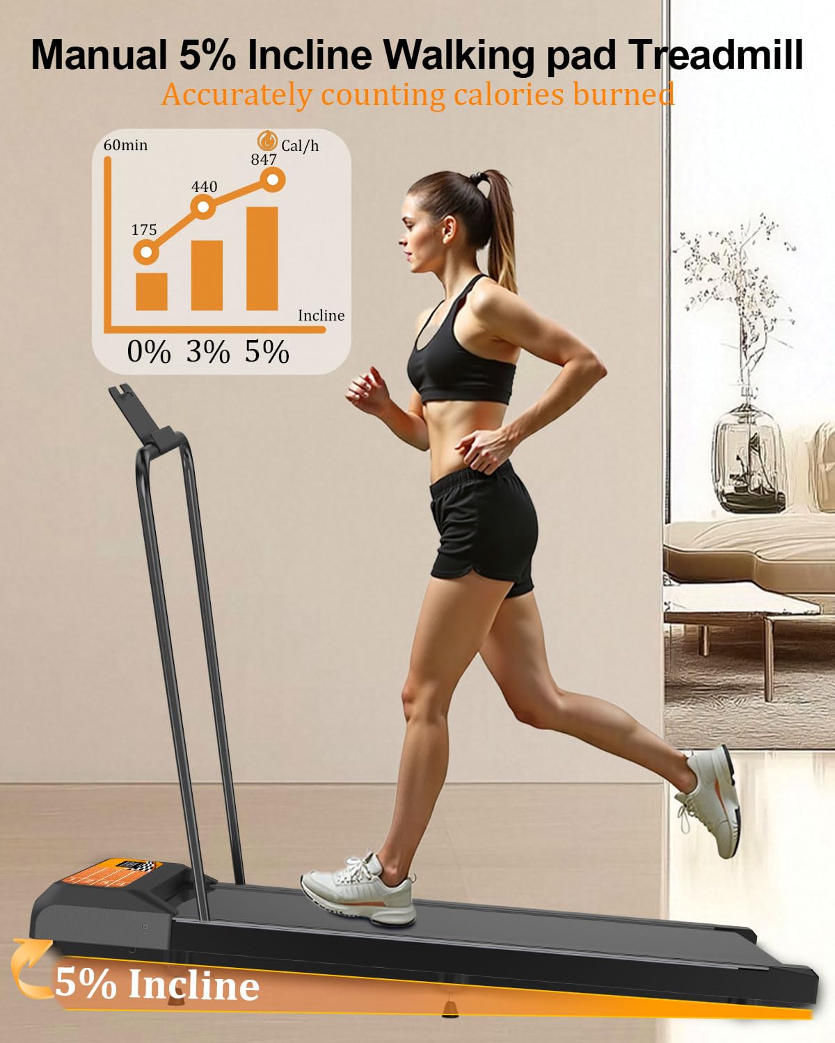 CYCLERADE Treadmill with Handle Bar for Home Small, Under Desk Treadmill with Remote Control LED Display 5.0 Speed for Home & Office