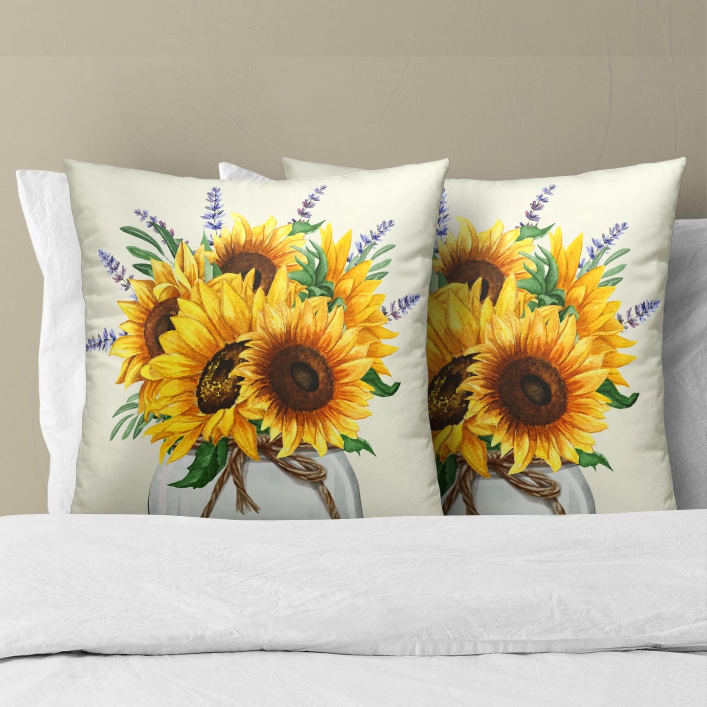 Mweet Sunflower Throw Pillows Covers 18 x 18 Inch - 2PCS Nature Summer Flower Vase Floral Decorative Square Pillowcases for Couch Sofa Bench Living Room Bedroom Decoration
