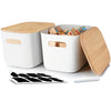 Citylife 4 PCS Storage Bins with Bamboo Lids Plastic Storage Containers for Organizing Stackable Storage Box with Handle, 10.23 x 7.08 x 6.3 inch