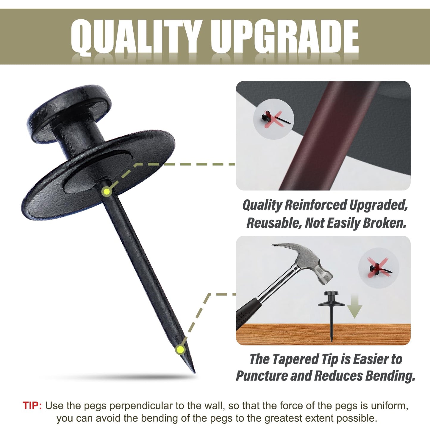 30 Pack Double Headed Picture Hanging Nails, Thumb Tacks, Push Pins for Wall Hangings, Wall Hooks for Home Office Photo Decor, Black