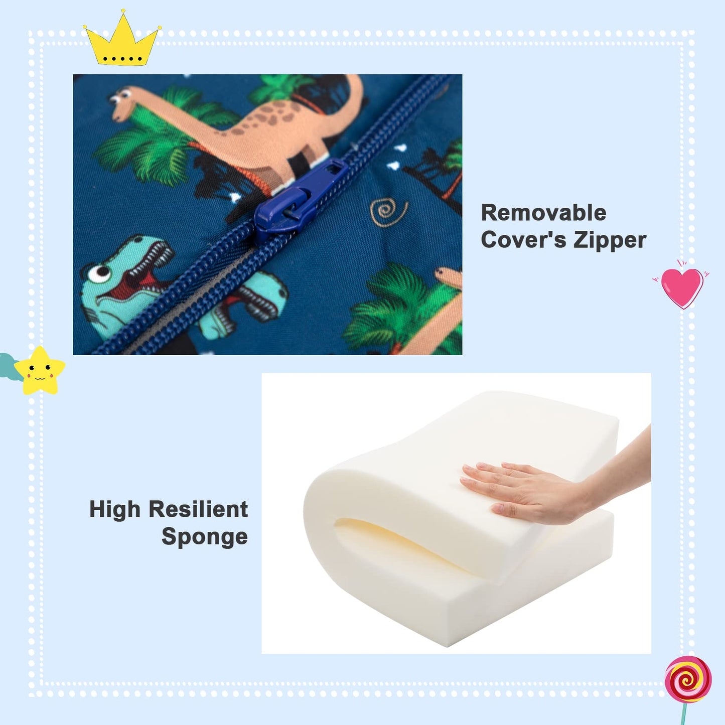 ALIMORDEN 2-in-1 Flip Out Comfy Toddler Couch, Lovely Kids Chair Convertible Sofa to Lounger for Story/Nap Time, Cool Dinosaurs