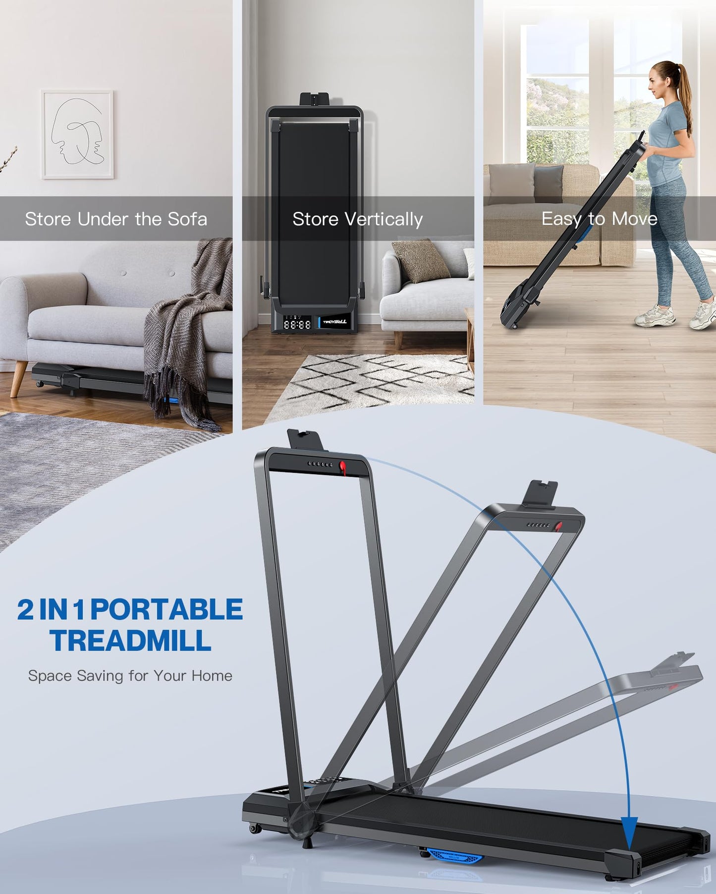 Under Desk Walking Pad Treadmill: Incline Voice Controlled Smart Treadmill 350 lbs Capacity for Home Office Use, Compatible with KINOMAP WELLFIT App