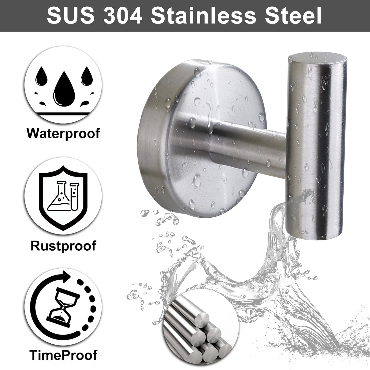 Bntuk Towel Hook for Bathroom, Heavy Duty Wall Hooks, Stainless Steel Coat Robe Clothes Hook for Bathroom Kitchen Garage Hotel, 2 Packs Wall Mount Towel Holder, Brushed Silver