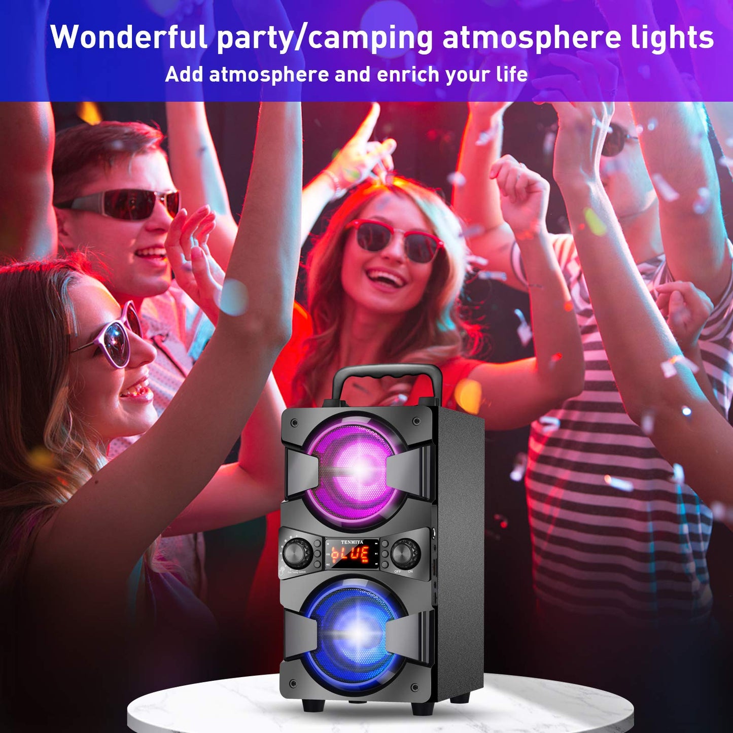 Bluetooth Speaker, Portable Wireless Speakers with Microphone, 60W Peak Loud Stereo Rich Bass, Lights, Remote, FM Radio, EQ, Double Subwoofer Sound System, Speaker for Home Outdoor Party Gifts(1MIC)
