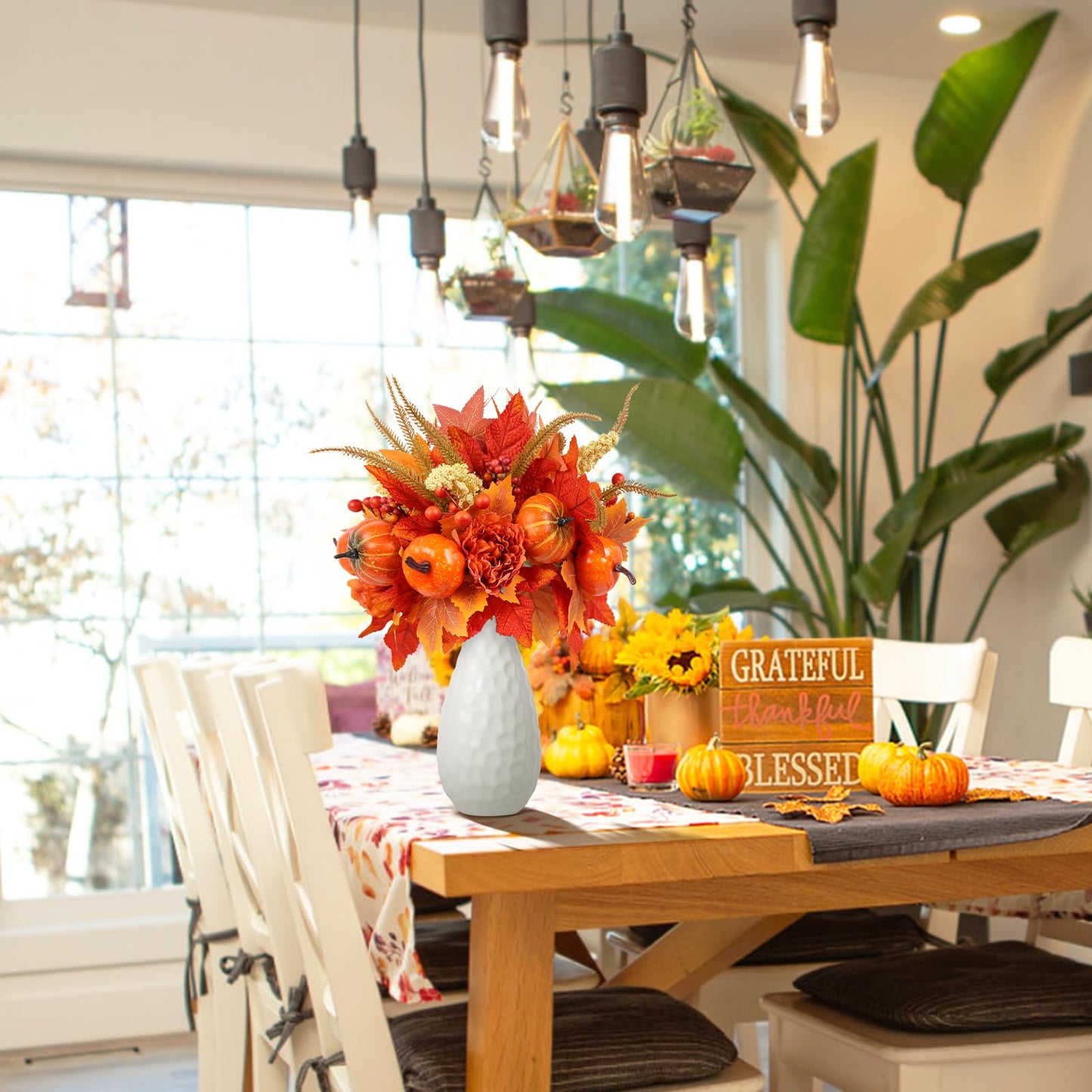 GOLUTYOK Fall Decor, 4PCS Artificial Autumn Pumpkin Berry Flower Maple Plant Stems Picks Vase Decorations, for Home Harvest Holiday Thanksgiving Indoor