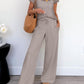ANRABESS Women Two Piece Outfits Crochet Sheer Knit Sweater Top Wide Leg Pants Lounge Matching Sets Sweatsuit Travel Clothes light khaki X-Large
