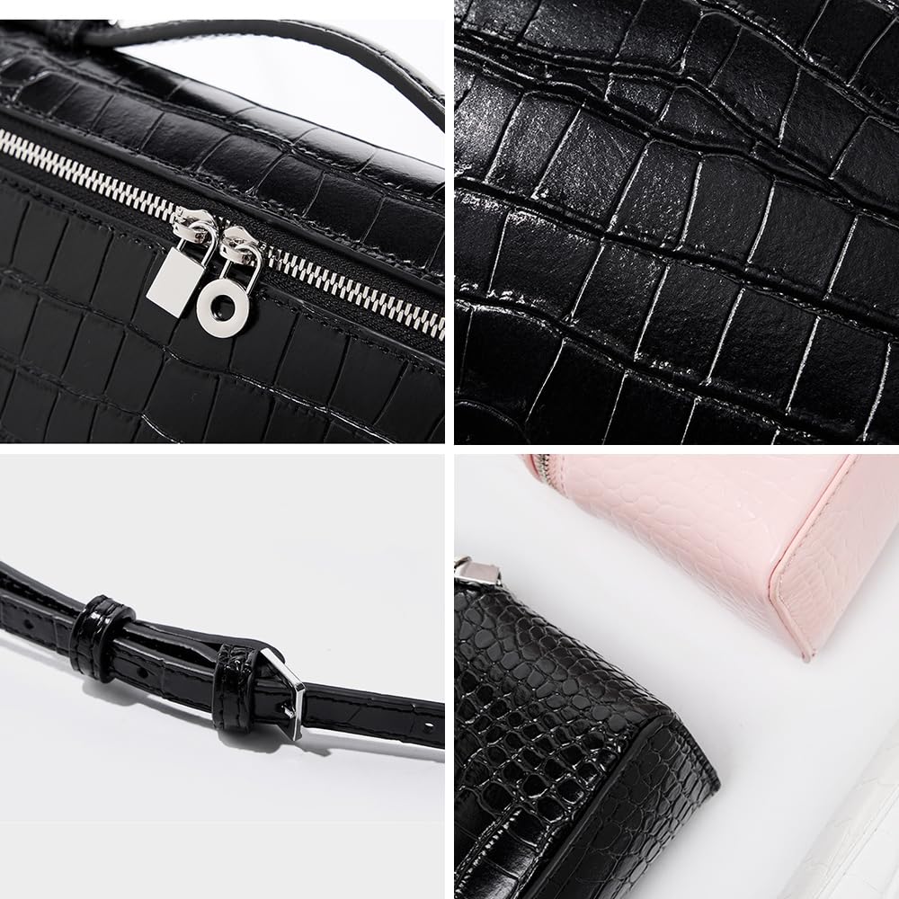 Rejolly Crossbody Bag for Women Small Top-Handle Pouch Purse Designer Shoulder Handbag Quiet Luxury Leather Trendy Purse Crocodile Black