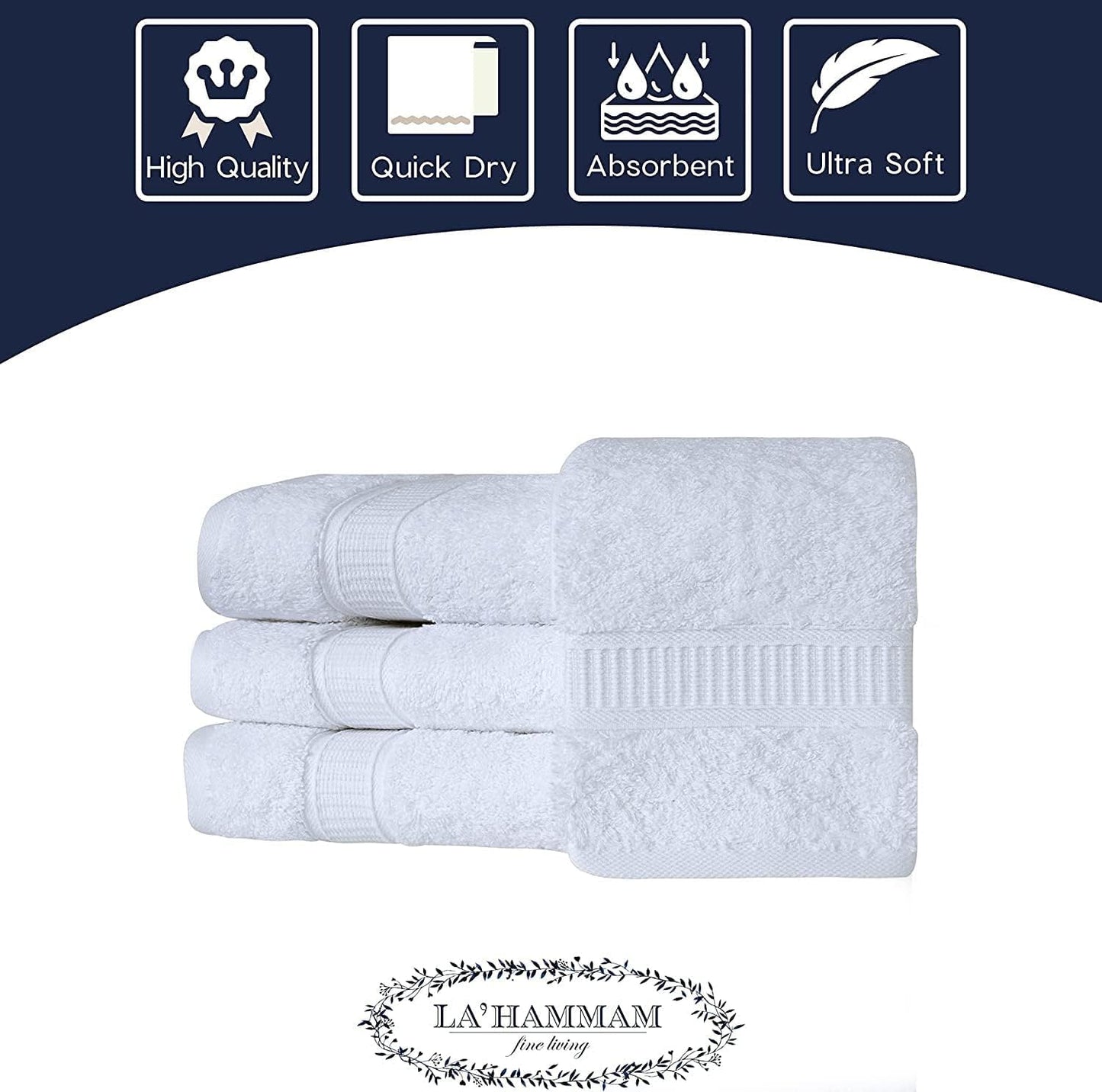 Personalized Towels, Hotel & Spa Quality, Super Soft, Highly Absorbent, Bathroom Towel Sets, 100% Turkish Genuine Cotton Monogrammed Towels 2 Piece Hand Towel Set for Face, Dorm, Gym & Spa, White