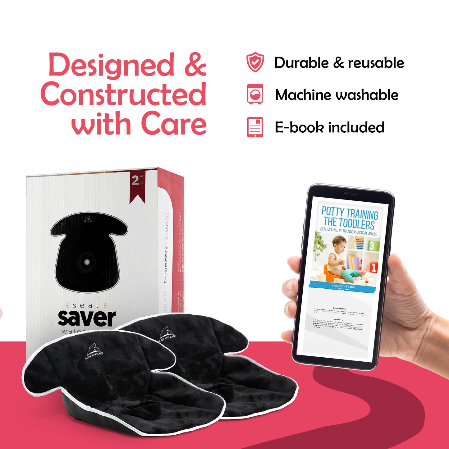 Bear and Care - Piddle Pads - Strollers, Bouncers & Car Seat Pad, Waterproof & Machine-Washable Cover on Car Potty for Toddler, Toilet Training Seat Covers, 4 Count Piddle Pads Carseat Pad (Pack of 1)