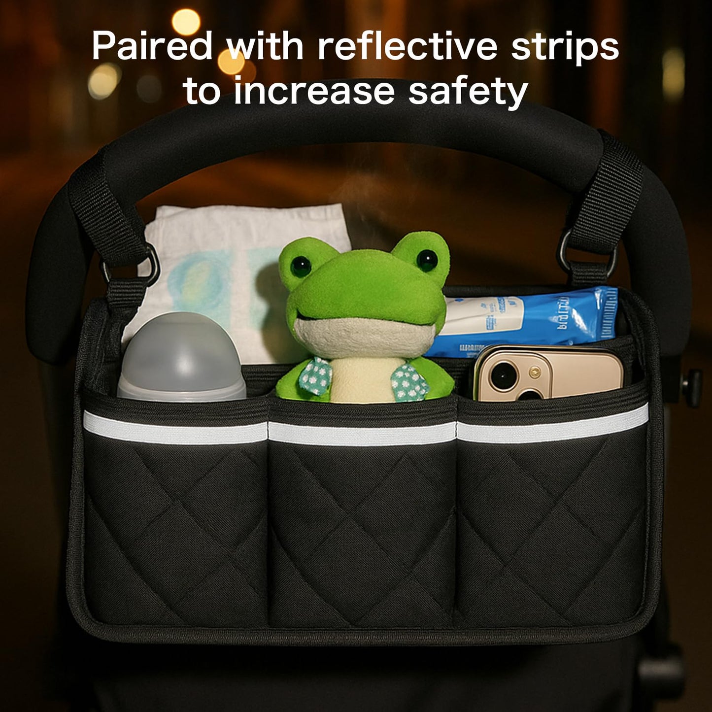 Stroller Caddy Stroller Organizer With Cup Holder, Non Slip Straps Stroller Bag for Phone, Pet Stroller Accessories,Universal Stroller Organizer, stroller caddy,Fits Single & Double Strollers