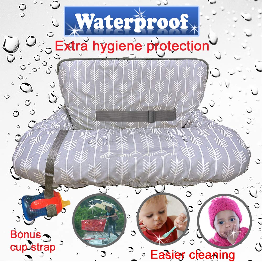 Shopping Cart Cover for Baby Grocery Cart Cover for Baby boy and Baby Girl, High Chair Cover for Baby and Toddler, Baby Registry Gift - Waterproof - Extra Large - Cotton - Double Sided (Light Grey)