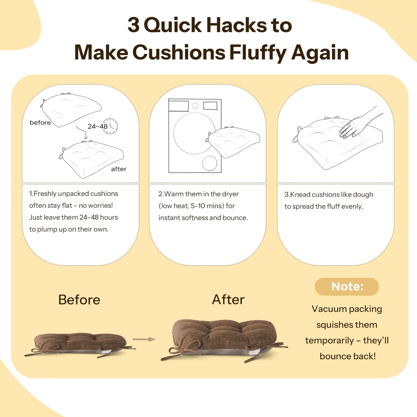 FlyGulls Non Slip Chair Cushions for Dining Chairs Set of 4 Kitchen Chair Cushions 18"x18"x3" Turfted Chair Pads Comfortable and Soft Seat Cushion with Ties, Coffee