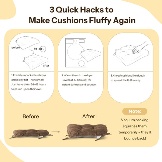 FlyGulls Non Slip Chair Cushions for Dining Chairs Set of 4 Kitchen Chair Cushions 18"x18"x3" Turfted Chair Pads Comfortable and Soft Seat Cushion with Ties, Coffee