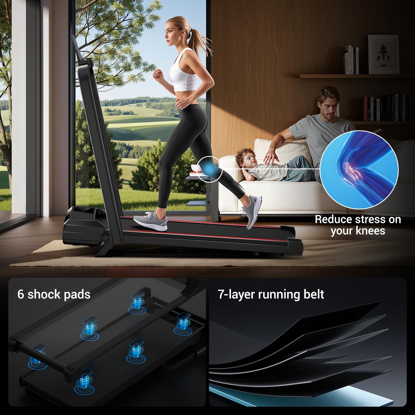 12% Incline Walking Pad Treadmills for Home and Office, 3-in-1 Folding Treadmill, Portable Under Desk Treadmill with 2.5 HP Quiet Brushless, 300 LBS Capacity