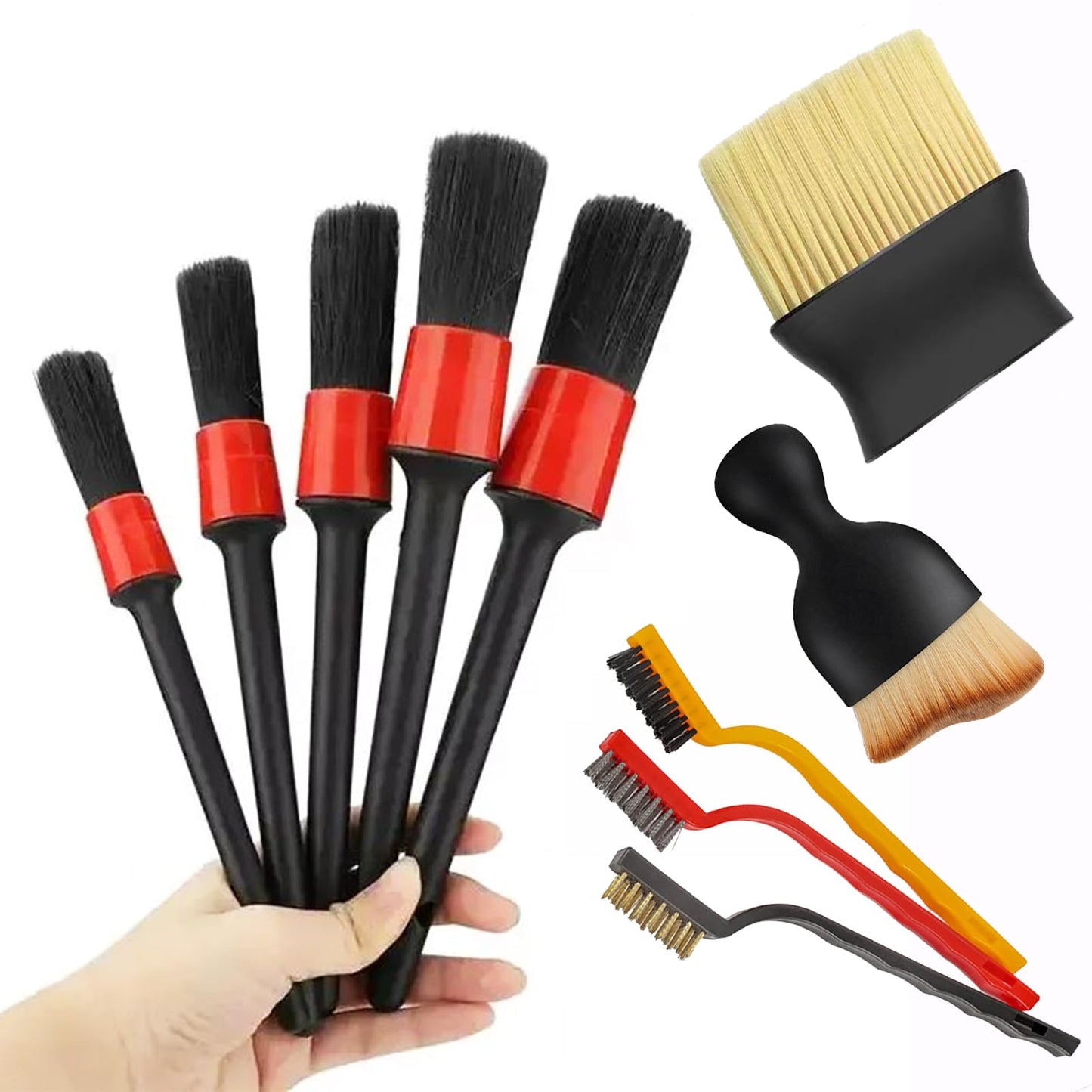 LVSENLIN 10pcs Auto Car Detailing Brush Set,Car Interior Cleaning Kit,Including 5pcs Car Detailing Brushes, 3pcs Wire Brush and 2pcs Different Soft Bristle dusting Brush for car Interior.
